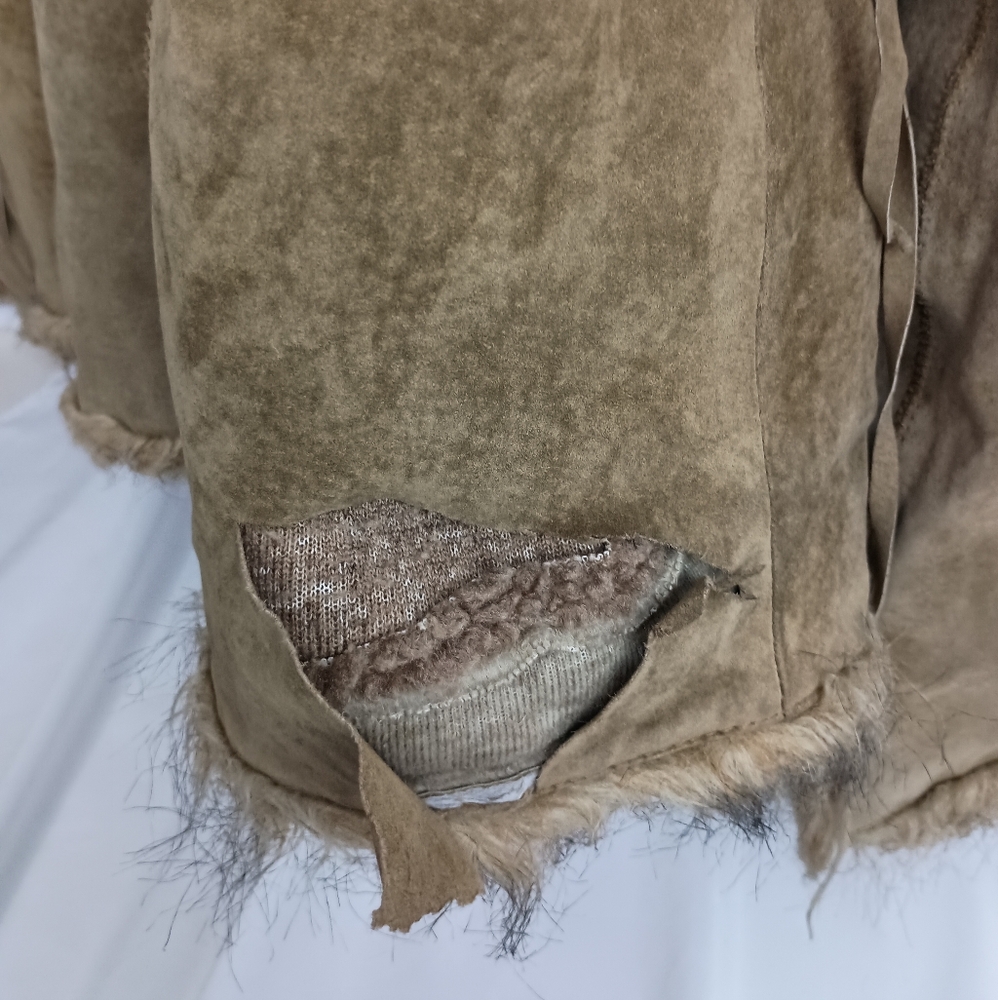 XOXO coatigan leather sherpa vintage brown Y2K‎  Winter Faux Fur Trimmed Jacket - Picture 8 of 12